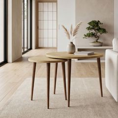 Τραπεζάκι σαλονιού σετ 2 τμχ Nola Megapap χρώμα sapphire oak Ø60x46εκ.