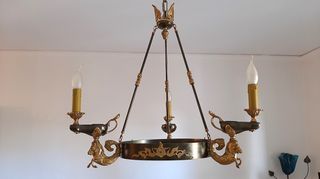 Vintage μπρούτζινος πολυέλαιος 3 φώτων – μασίφ, κλασικό Empire / Hollywood Regency
