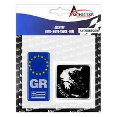 Americat GREECE ΑΥΤΟΚΟΛΛΗΤΟ GR ΚΑΘΕΤΟ 10,4 Χ 4,5 cm ΚΑΙ ΧΑΡΤΗΣ ΕΛΛΑΔΟΣ 8 Χ 8 cm (ΜΑΥΡΟ) ΜΕ ΕΠΙΚΑΛΥΨΗ ΣΜΑΛΤΟΥ - 2 ΤΕΜ.