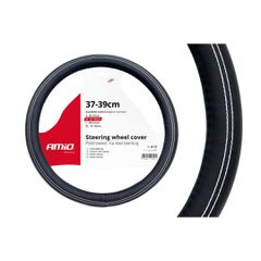 Amio Amio - Κάλυμμα Τιμονιού Τύπου Swc-15-M διάσταση 37-39cm υλικό Δερματίνη χρώμα Μαύρο Με Λευκή Ραφή μέγεθος M για Επιβατικά Αυτοκίνητα - 1 τεμ. (01380/AM)