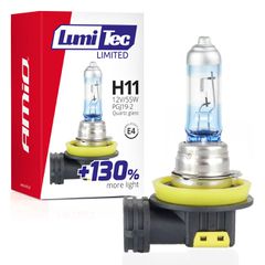 Amio Amio - Λαμπτήρας Αλογόνου LumiTec Limited +130% τύπου H11 12V ισχύος 55W με βάση PGJ19-2 και λευκό φως 4300K για ενισχυμένη ορατότητα και μεγαλύτερη δέσμη έως 40m - 1 Τεμ. (02134/AM)
