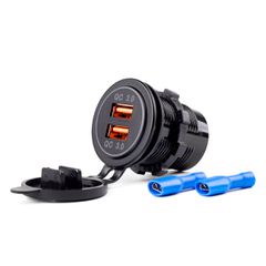 Amio Amio - ΠΡΙΖΑ ΦΟΡΤΙΣΗΣ ΜΕ 2 ΘΥΡΕΣ USB 12/24V 3.0A Φ37mmX51mm QUICK CHARGE 12/24V MOD-05 - 1 τεμ. (02855/AM)