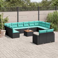 Σαλόνι Κήπου 13 τεμ. Μαύρο από Συνθ. Ρατάν με Μαξιλάρια 3256687