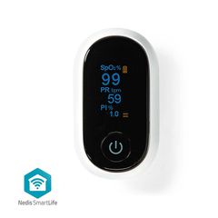 NEDIS BTHOX10WT Bluetooth smart παλμικό οξύμετρο με οθόνη OLED, σε λευκό χρώμα.