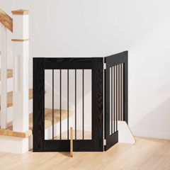 vidaXL Στερεωμένη γυαλιστερή πύλη για σκύλους 2 pcs Μαύρη Δρυς