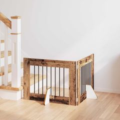 vidaXL Στερεωμένη γυαλιστερή πύλη για σκύλους 2 pcs Παλαιωμένο ξύλο