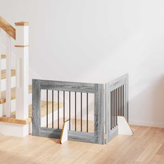 vidaXL Στερεωμένη γυαλιστερή πύλη για σκύλους 2 pcs Γκρι Sonoma