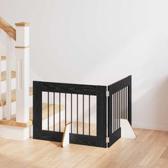 vidaXL Στερεωμένη γυαλιστερή πύλη για σκύλους 2 pcs Μαύρη Δρυς