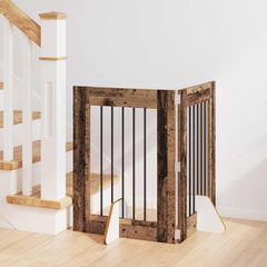 vidaXL Στερεωμένη γυαλιστερή πύλη για σκύλους 2 pcs Παλαιωμένο ξύλο