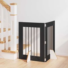vidaXL Στερεωμένη γυαλιστερή πύλη για σκύλους 2 pcs Μαύρη Δρυς