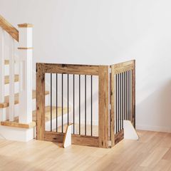 vidaXL Στερεωμένη γυαλιστερή πύλη για σκύλους 2 pcs Παλαιωμένο ξύλο