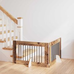 vidaXL Στερεωμένη γυαλιστερή πύλη για σκύλους 2 pcs Παλαιωμένο ξύλο