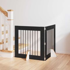 vidaXL Στερεωμένη γυαλιστερή πύλη για σκύλους 2 pcs Μαύρη Δρυς