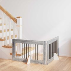vidaXL Στερεωμένη γυαλιστερή πύλη για σκύλους 2 pcs Γκρι Sonoma