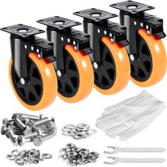 Τροχοί VEVOR Caster, 15,2 cm Περιστρεφόμενοι τροχοί πλάκας, Σετ 4, με Ασφάλεια A/B Κλείδωμα Χωρίς Θόρυβο Ρόδες PVC, Βαρέως τύπου 317,5 kg Χωρητικότητα φόρτωσης ανά τροχό, Τροχοί χωρίς σήμανση για έπιπ