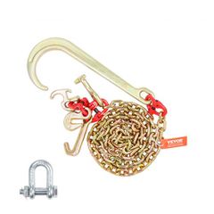 VEVOR J Hook Chain, 5/16" x 6' G80 15" Long Shank J Hook Tow Chain with RTJ Cluster Hook & Grab Hook, 5400 lbs Safe Working Fort, Heavy Duty Truck Transport Chain for Wrecker Recovery Trailer Rowing