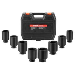 VEVOR Axle Nut Impact Socket Set, 1/2" Drive Deep 12-Point 8-Piece Metric Spindle Socket Set, CR-MO Heat Treated Socket Socket με θήκη αποθήκευσης, αυτόματη επισκευή, αφαίρεση ή τοποθέτηση παξιμαδιών