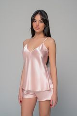Babydoll με Σορτς Σατέν Ροζ