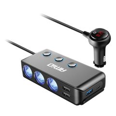 Amio Amio - ΒΟΛΤΟΜΕΤΡΟ 12/24V 200W 5V ΜΕ ΦΙΣ ΑΝΑΠΤΗΡΑ ΚΑΙ ΠΡΟΕΚΤΑΣΗ ΜΕ 3 ΥΠΟΔΟΧΕΣ ΦΙΣ ΑΝΑΠΤΗΡΑ+3xUSB-C+USB-C - 1 Τεμ. (03781/AM)