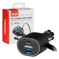 Amio Amio - ΦΟΡΤΙΣΤΗΣ ΑΝΑΠΤΗΡΑ ΜΕ 2 ΘΥΡΕΣ USB-C 20W+USB-A QUICK CHARGE 3.0 ΜΕ ΚΑΛΩΔΙΟ USB-C 30W ΜΑΥΡΟ - 1 Τεμ. (04176/AM)