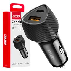 Amio Amio - ΦΟΡΤΙΣΤΗΣ ΑΝΑΠΤΗΡΑ ΜΕ 2 ΘΥΡΕΣ USB-A QUICK CHARGE+USB-C 38W ΜΑΥΡΟ - 1 Τεμ. (04283/AM)