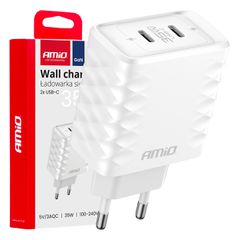 Amio Amio - ΦΟΡΤΙΣΤΗΣ ΜΕ ΟΙΚΙΑΚΗ ΠΡΙΖΑ ΜΕ 2 ΘΥΡΕΣ 2xUSB-C 35W 100-240V ΛΕΥΚΟ - 1 Τεμ. (04288/AM)