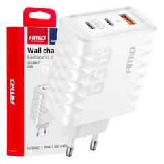 Amio Amio - ΦΟΡΤΙΣΤΗΣ ΜΕ ΟΙΚΙΑΚΗ ΠΡΙΖΑ ΜΕ 3 ΘΥΡΕΣ 2xUSB-C+USB-A 65W 100-240V ΛΕΥΚΟ - 1 Τεμ. (04289/AM)