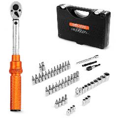 VEVOR Click Torque Wrench Set, 1/4Inch Drive, 20-240 lbf-in / 2,3-27,1 N.m, Dual-direction and Dual Range Scales, 72-Tooth, ±3% High Precision, with Bits, Sockets, Adapters, Extension Bar, Orange