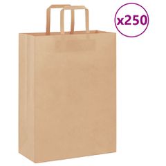 vidaXL Χάρτινες σακούλες 250 τεμάχια με χερούλια καφέ 26x12x35 cm