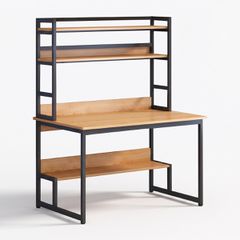 Γραφείο Damp pakoworld με ραφιέρα-MDF φυσικό-μαύρο 100x60x154εκ