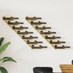 vidaXL Ραφιέρες Κρασιών Τοίχου για 7 Φιάλες 2 τεμ. Χρυσές Μεταλλικές