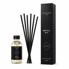 Fresso Fresso - Κιτ Αναπλήρωσης με Άρωμα Amora 100 ml Premium Home Refill Kit και 6 Μαύρα Στικ από Fiberglass για Αρωματικό Χώρου Reed Diffuser - 1 Τεμ. (390051/FRE)