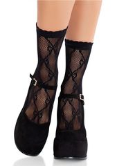 Leg Avenue - Black Lace Bow Lace Socks OS