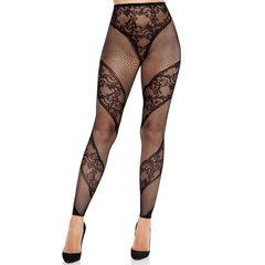 LEG AVENUE - Lace and Net Illusion Footless Tights OS