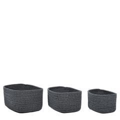 Καλάθι Ορθογώνιο Γκρι/Μαύρο Polycotton Σετ 3Τμχ