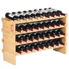VEVOR 36 Bottle Stackable Modular Rack Wine Rack, 4-Tier Racks Solid Bamboo Wood Storage Racks, ανεξάρτητο ράφι θήκης κρασιών στο δάπεδο, ράφια χωρίς ταλαντεύσεις για κουζίνα, μπαρ και κελάρι (φυσικό