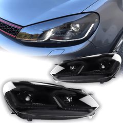 ΦΑΝΑΡΙΑ ΕΜΠΡΟΣ VW GOLF 6 (2008-2012) LOOK GOLF 7.5 LED ΜΕ ΦΛΑΣ DYNAMIC ΟΛΟ ΜΑΥΡΟ