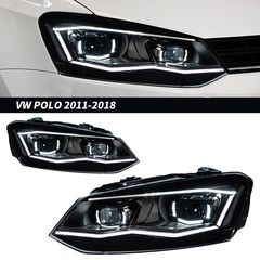 ΦΑΝΑΡΙΑ ΕΜΠΡΟΣ VW POLO 6R (2009-2017) LOOK POLO MK6 LED ΜΕ ΦΛΑΣ DYNAMIC ΟΛΟ ΜΑΥΡΟ
