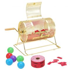 VEVOR Raffle Drum, 11,6 x Ø7,48 ιντσών Brass Plated Ticket Raffle Spinning Cage, Χωράει 2500 εισιτήρια ή 100 μπάλες πινγκ πονγκ, μεταλλικό σχέδιο λοταρίας με ξύλινη περιστροφική λαβή, για κάλπες Bingo