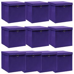 vidaXL Κουτιά Αποθήκευσης με Καπάκια 10 τεμ Μοβ 32x32x32εκ Υφασμάτινα