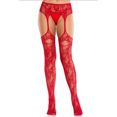 Leg Avenue - Lace Stockings With Garters Red os