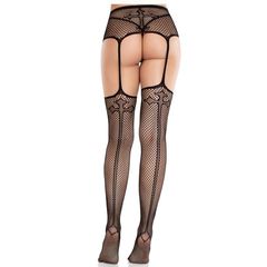 Leg Avenue - Lace Stockings With Cross And Garter Belt Black