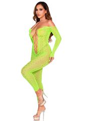 Leg Avenue - Crotchless Bodystocking Exotic Snake Lace Neon Green os
