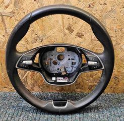 SKODA FABIA MK4 / OCTAVIA MK4 / SCALA 2021 - 2026 | 5E3419093CT | ΒΟΛΑΝ ΤΙΜΟΝΙΟΥ ΔΕΡΜΑΤΙΝΟ (FLAT BOTTOM) ΠΟΛΥΛΕΙΤΟΥΡΓΙΚΟ (2-SPOKE) | ΓΝΗΣΙΟ OEM ΜΕΤΑΧΕΙΡΙΣΜΕΝΟ