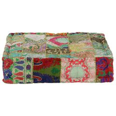vidaXL Πουφ Patchwork Τετράγωνο Χειροπ. Πράσινο 50x50x12 εκ. Βαμβάκι