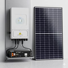 Πλήρες Πακέτο Φωτοβολταϊκών 8kW (Net-Billing) με Μονοφασικό Υβριδικό Inverter Deye, Μπαταρία Λιθίου 5.12kWh και Πάνελ 8kWp