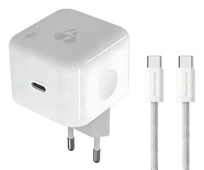 POWERTECH φορτιστής τοίχου PT-1581 με καλώδιο, USB-C, 40 έως 60W, GaN, AVS, λευκός