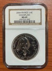 Γαλλία 2004, 1/4 ευρώ, Ασημί - NGC MS69 - Samuel de Champlain