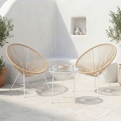 Σαλόνι Εξωτερικού Χώρου Acapulco pakoworld Σετ 3τεμ pe rattan σε φυσική απόχρωση με λευκό μέταλλο Φ50x52εκ