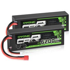 Ovonic 2S 6200mAh 50C 7.4V Hardcase LiPo Battery with Deans Plug for 1/8 1/10 Scale RC Cars, Trucks & Buggies (2 Pack)